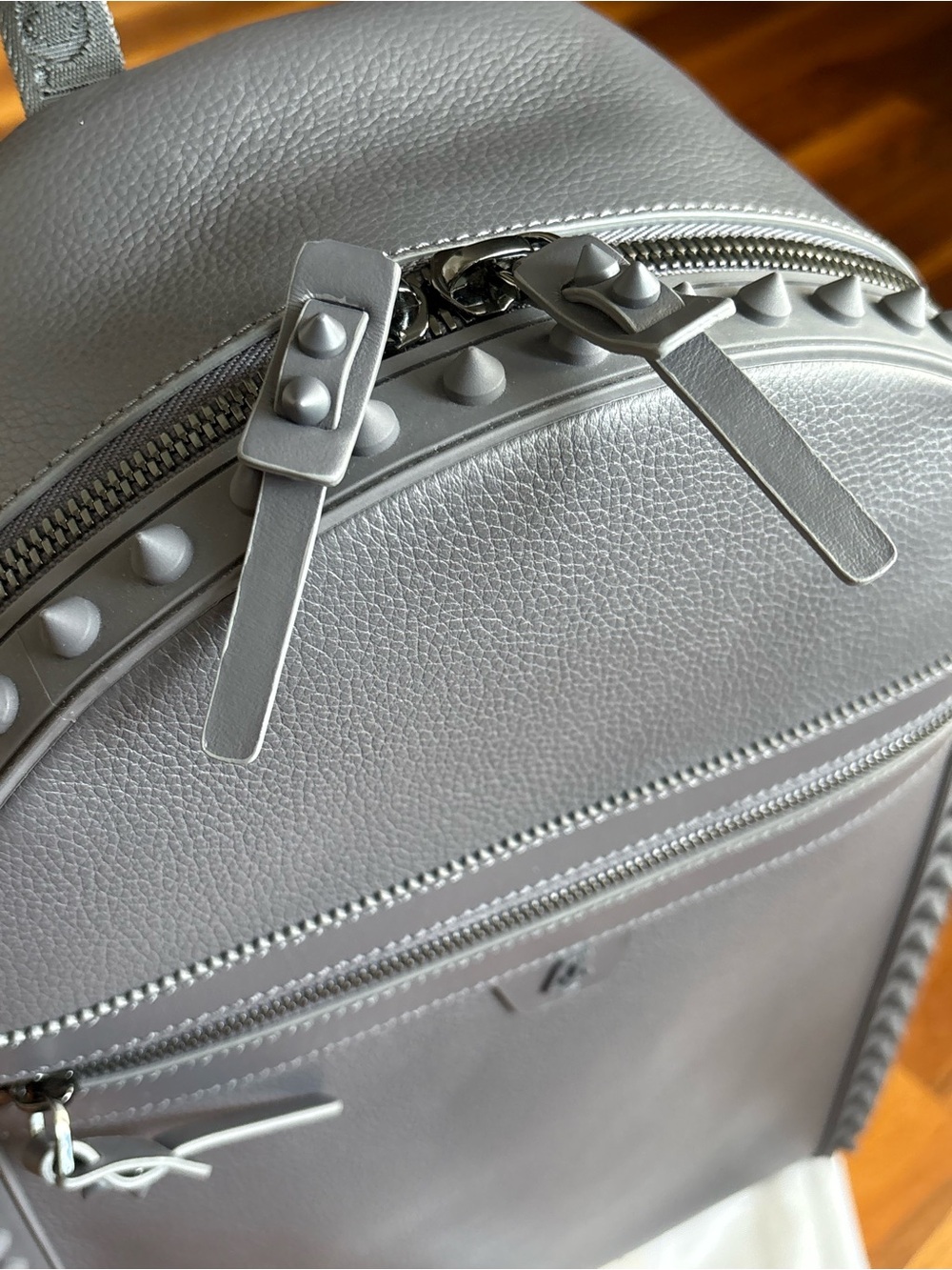 Christian Louboutin Back Paris Gray Leather Spike-Trim Backpack, NEW - Picture 9 of 17